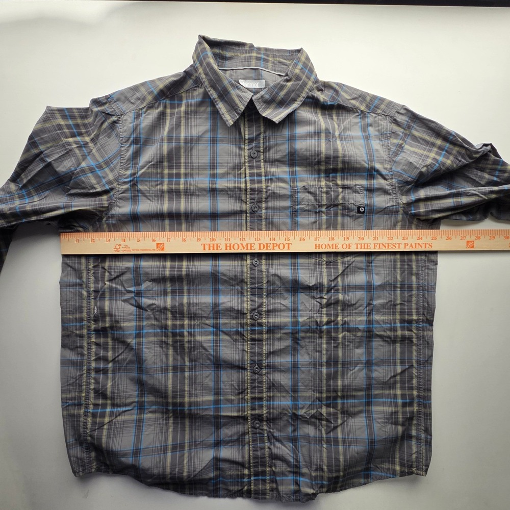 Marmot Men's XXL Plaid Long Sleeve Button Up Shirt Gray Blue‎ Yellow Outdoor - Picture 5 of 9